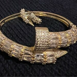 Gold-Tone Crystal-Embellished Snake Bangle Bracelet and Ring Costume Jewelry set